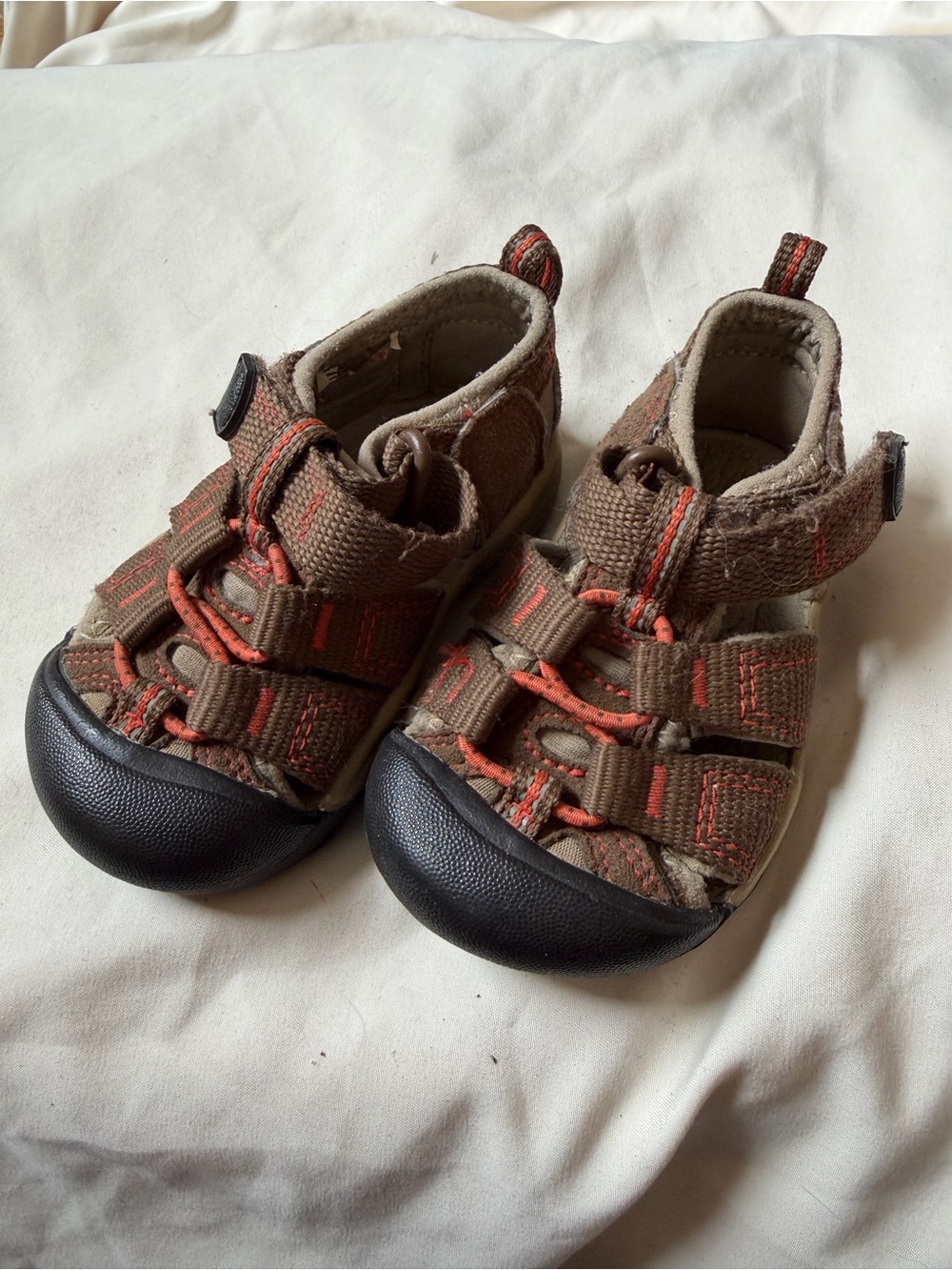 Keen Brown Sandals with Orange Accent Stitching